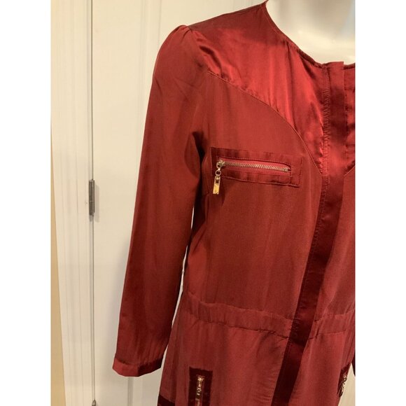 Juliette Longuet Maroon Zip-Up Dress W/ Pockets & Long Sleeves, Size 2 - Picture 3 of 12